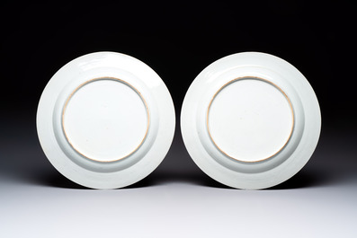 A pair of Chinese blue and white 'flower basket' dishes, Yongzheng