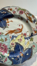 Three Chinese famille rose 'tobacco leaf' plates, Qianlong
