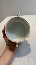 A Chinese blue and white 'dragon' brush pot and a qianjiang cai teapot, signed Wang Zhaoli 汪照藜, 19/20th C.