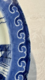 Three Chinese blue and white 'Scheveningen' or 'Nabeshima' plates, Kangxi