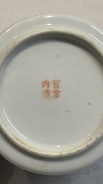 A Chinese blue and white 'dragon' brush pot and a qianjiang cai teapot, signed Wang Zhaoli 汪照藜, 19/20th C.