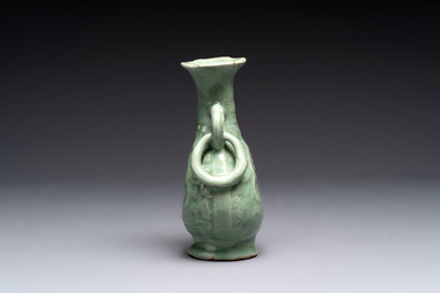 A Chinese Longquan celadon 'shou' vase with handles, Ming