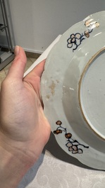 Three Chinese famille rose 'tobacco leaf' plates, Qianlong
