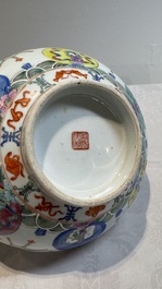 A Chinese famille rose Baragon Tuned bowl, Qianlong mark, 19th C.