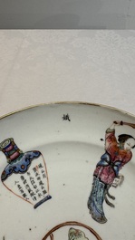 A pair of Chinese famille rose 'Wu Shuang Pu' plates, 19th C.