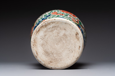 A Chinese wucai 'phoenixes and peonies scroll' vase, Transitional period
