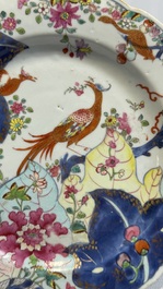 Two Chinese famille rose 'tobacco leaf' plates, Qianlong