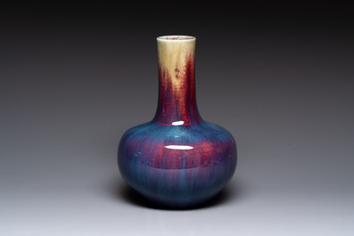 A Chinese flamb&eacute;-glazed bottle vase, 19th C.