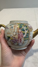 A Chinese Canton famille rose 'mandarin subject' teapot, Qianlong