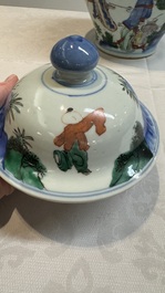 A Chinese wucai vase and cover with court ladies and playing boys, Transitional period