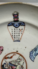 A pair of Chinese famille rose 'Wu Shuang Pu' plates, 19th C.
