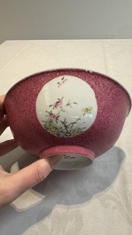 A Chinese coral-red-ground famille rose square bowl and a sgraffito-ruby-ground bowl, Qianlong and Tongzhi mark, 19/20th C.