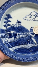 Three Chinese blue and white 'Scheveningen' or 'Nabeshima' plates, Kangxi