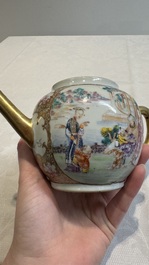 A Chinese Canton famille rose 'mandarin subject' teapot, Qianlong