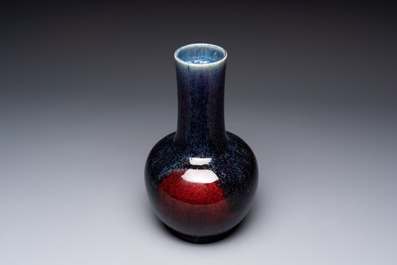 A Chinese flamb&eacute;-glazed bottle vase, 19th C.