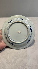 Three Chinese blue and white 'Scheveningen' or 'Nabeshima' plates, Kangxi