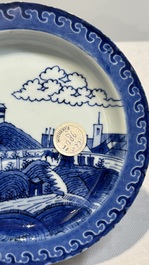 Three Chinese blue and white 'Scheveningen' or 'Nabeshima' plates, Kangxi