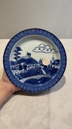 Three Chinese blue and white 'Scheveningen' or 'Nabeshima' plates, Kangxi