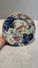 Two Chinese famille rose 'tobacco leaf' plates, Qianlong