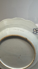 Two Chinese famille rose 'tobacco leaf' plates, Qianlong