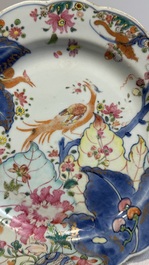 Two Chinese famille rose 'tobacco leaf' plates, Qianlong