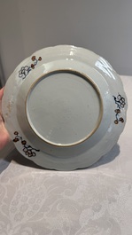 Three Chinese famille rose 'tobacco leaf' plates, Qianlong