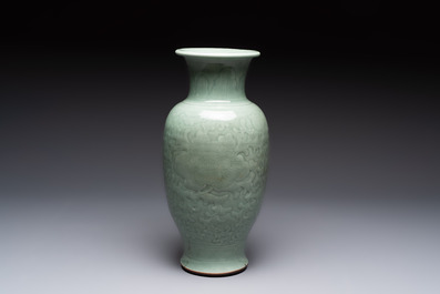 A Chinese celadon-glazed vase with floral design, Qianlong