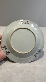 Two Chinese famille rose 'tobacco leaf' plates, Qianlong