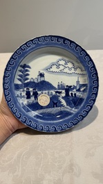 Three Chinese blue and white 'Scheveningen' or 'Nabeshima' plates, Kangxi