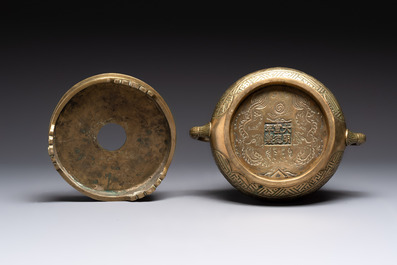 A large Chinese bronze 'Eight Immortals' censer and stand, Xuande mark, 19th C.