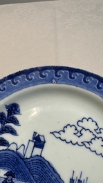 Three Chinese blue and white 'Scheveningen' or 'Nabeshima' plates, Kangxi