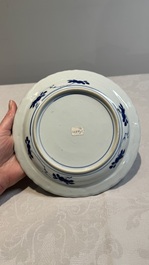 Three Chinese blue and white 'Scheveningen' or 'Nabeshima' plates, Kangxi
