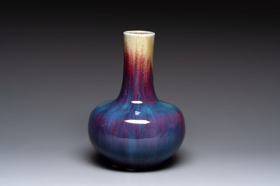 A Chinese flamb&eacute;-glazed bottle vase, 19th C.