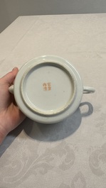 A Chinese blue and white 'dragon' brush pot and a qianjiang cai teapot, signed Wang Zhaoli 汪照藜, 19/20th C.