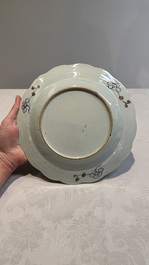 Two Chinese famille rose 'tobacco leaf' plates, Qianlong