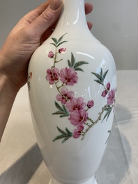 A Chinese famille rose eggshell 'birds among flowering branches' vase, Jingdezhen seal mark, 20th C.