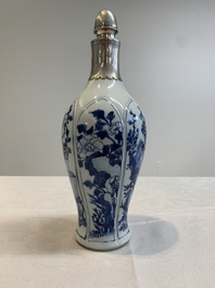 A Chinese blue and white silver-mounted bottle vase, Chenghua mark, Kangxi