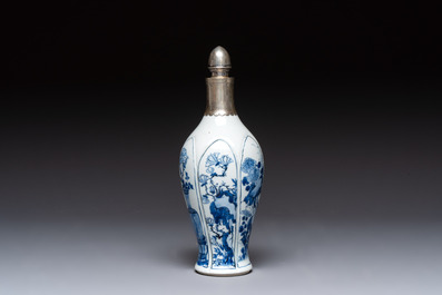 A Chinese blue and white silver-mounted bottle vase, Chenghua mark, Kangxi