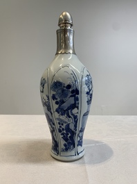 A Chinese blue and white silver-mounted bottle vase, Chenghua mark, Kangxi