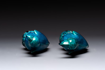 A pair of Chinese turquoise-glazed parrots, 19th C.