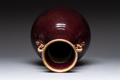 A Chinese flamb&eacute;-glazed 'hu' vase, Qianlong mark, 20th C.