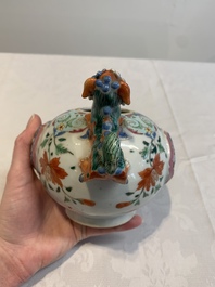 A rare Chinese famille rose double-walled 'Buddhist lions' teapot and cover, Qianlong