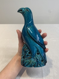 A pair of Chinese turquoise-glazed parrots, 19th C.