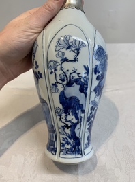 A Chinese blue and white silver-mounted bottle vase, Chenghua mark, Kangxi