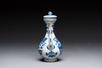A Chinese blue and white ewer and cover, Kangxi