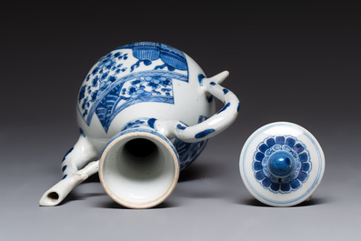 A Chinese blue and white ewer and cover, Kangxi