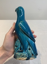 A pair of Chinese turquoise-glazed parrots, 19th C.