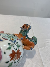 A rare Chinese famille rose double-walled 'Buddhist lions' teapot and cover, Qianlong