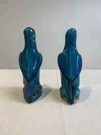 A pair of Chinese turquoise-glazed parrots, 19th C.