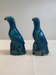 A pair of Chinese turquoise-glazed parrots, 19th C.